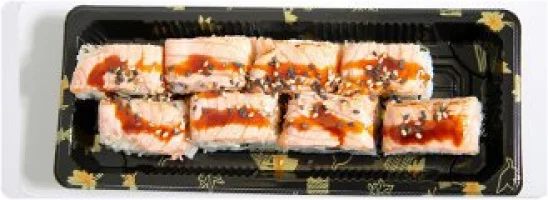 Tempura ebi, komkommer, buitenkant zalmtartaar